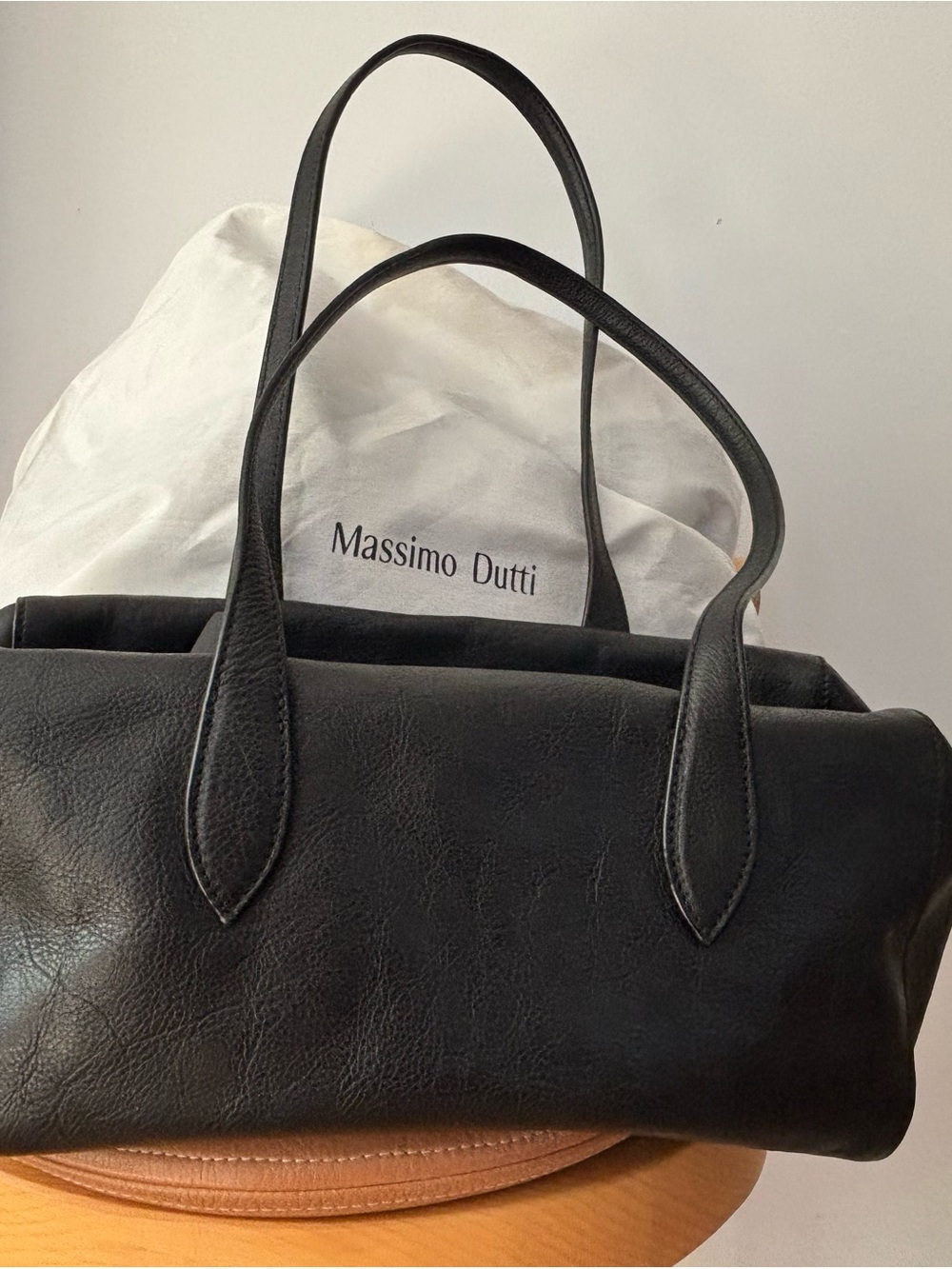 Massimo Dutti Black West Leather Satchel Bag